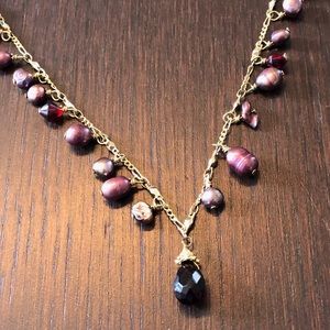 Burgundy and gold beaded necklace